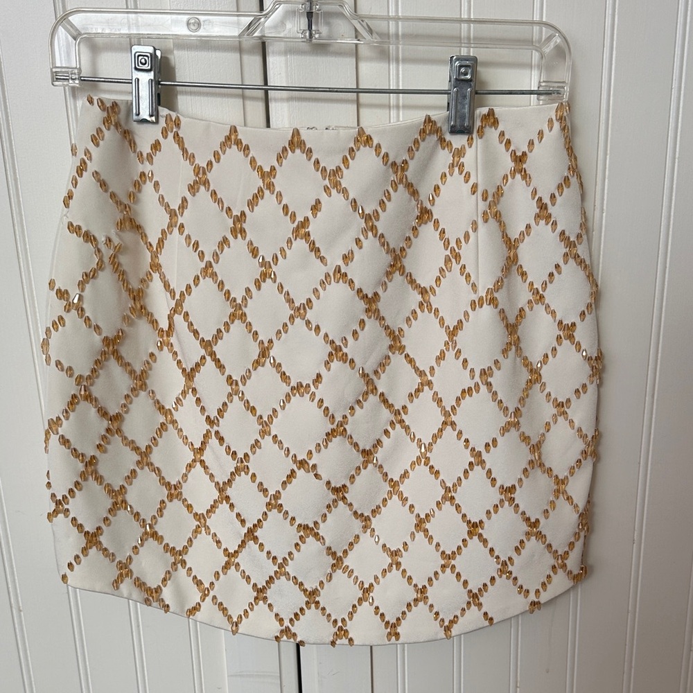 KEEPSAKE the Label Gold Patterned Cream Mini Skirt